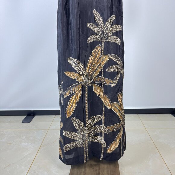 NWOT Farm Rio Maxi Dress Size M Black Print Puff Sleeves Plant Short Sleeve - Picture 7 of 14